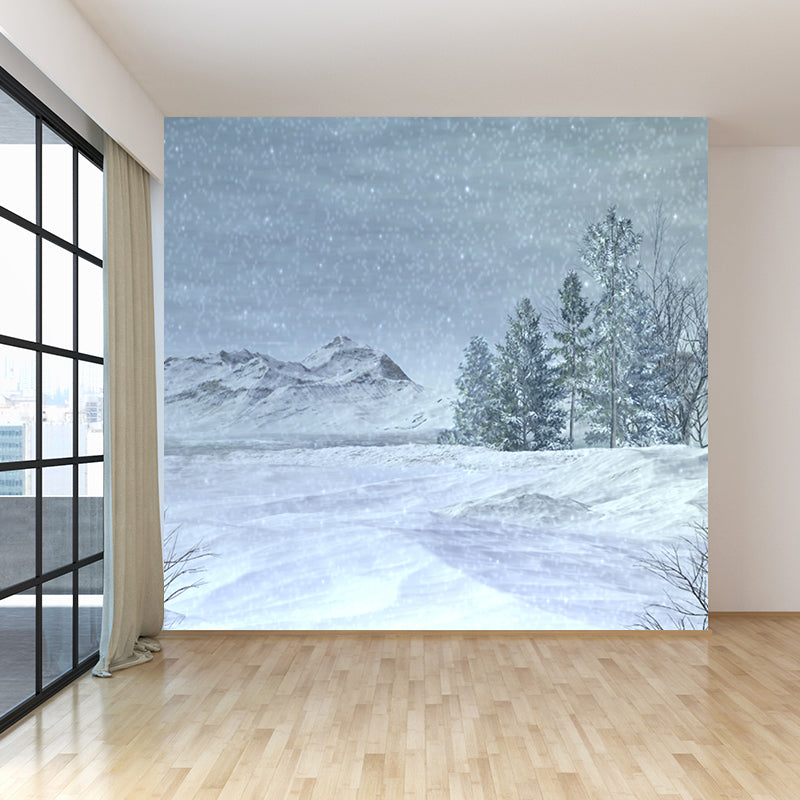 Riesiges zeitgenössisches Wandbild in Weiß, schlichte Schneelandschaft Wanddekor, individuell bedruckt