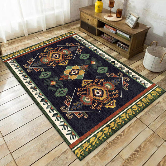 Schwarzer Schlafzimmerteppich im südwestlichen tribal Muster Bereichsteppich Polyester haustierfreundlicher Teppich
