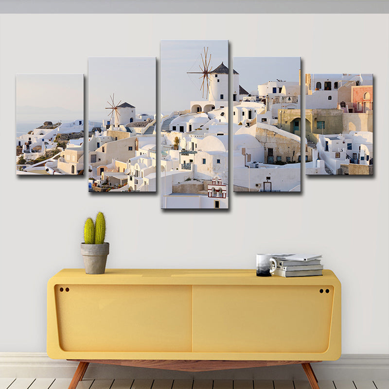 Schöne Santorini-Insel Landschaft Leinwand Wandkunst für das Esszimmer, Weiß und Blau