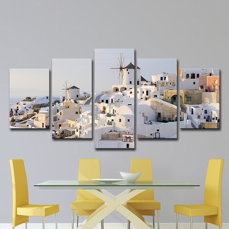 Schöne Santorini-Insel Landschaft Leinwand Wandkunst für das Esszimmer, Weiß und Blau
