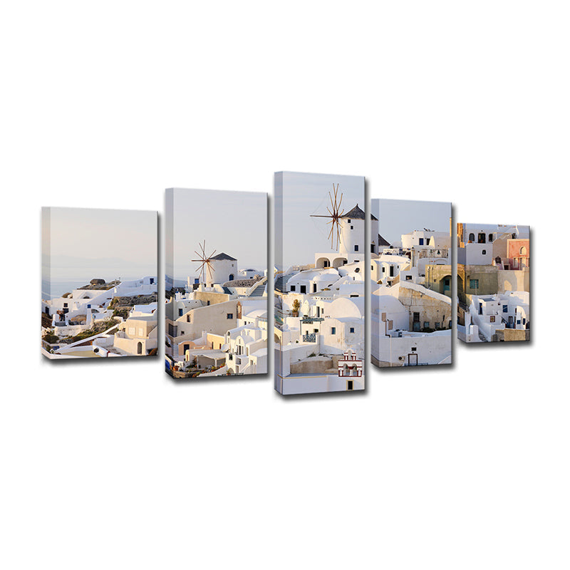 Schöne Santorini-Insel Landschaft Leinwand Wandkunst für das Esszimmer, Weiß und Blau