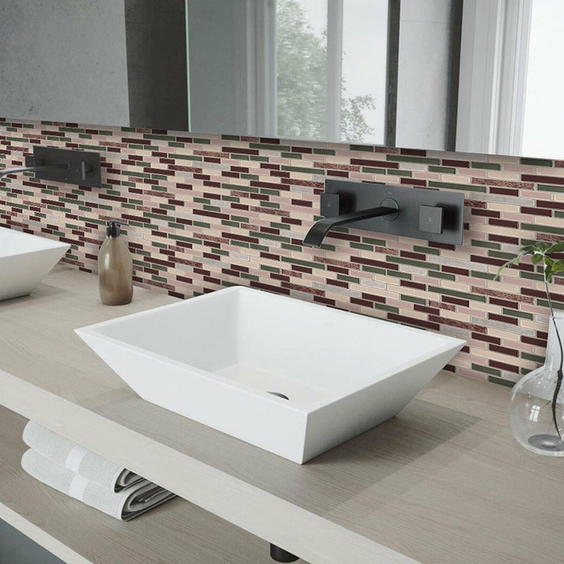 Selbstklebende Mosaikziegel-Wandpaneele Rostglatte Wandkunst in Grün und Braun