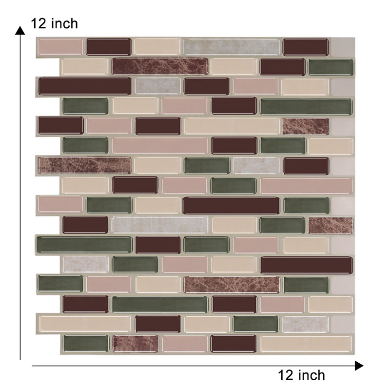 Selbstklebende Mosaikziegel-Wandpaneele Rostglatte Wandkunst in Grün und Braun