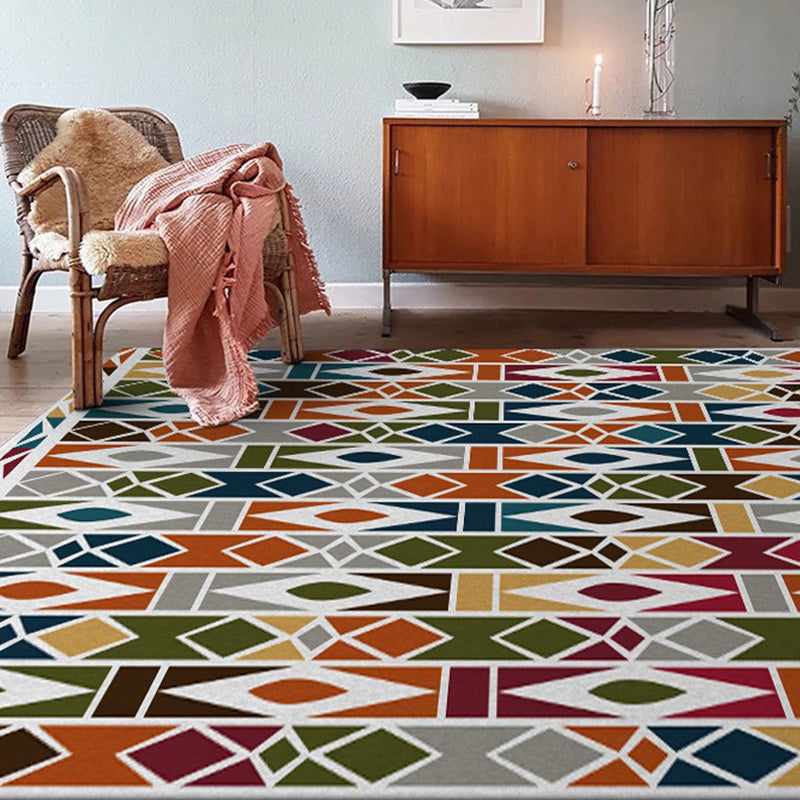 Südwestliches Wohnzimmerteppich Bunt Geometrisches Diamantmuster Teppich Polyester Maschinenwaschbarer Bereichsteppich