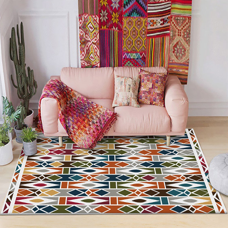 Südwestliches Wohnzimmerteppich Bunt Geometrisches Diamantmuster Teppich Polyester Maschinenwaschbarer Bereichsteppich