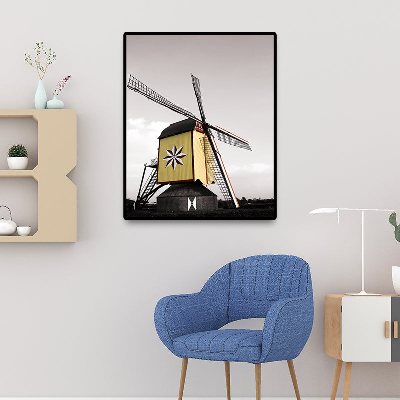 Zeitgenössische Windmühlen-Leinwand-Wandkunst Helle farbige strukturierte Wanddekoration für das Schlafzimmer