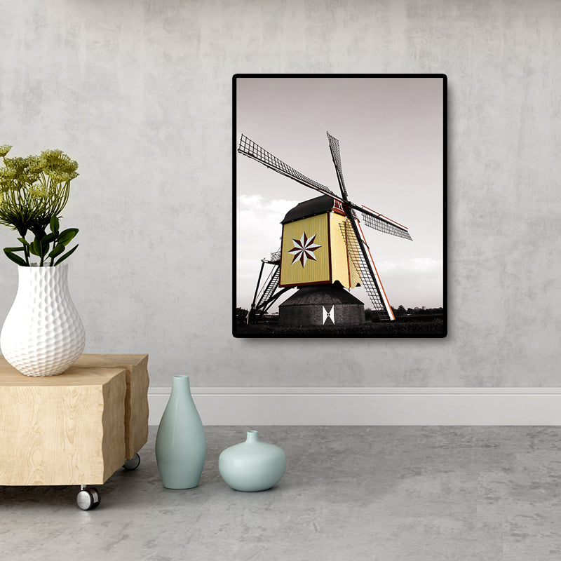 Zeitgenössische Windmühlen-Leinwand-Wandkunst Helle farbige strukturierte Wanddekoration für das Schlafzimmer