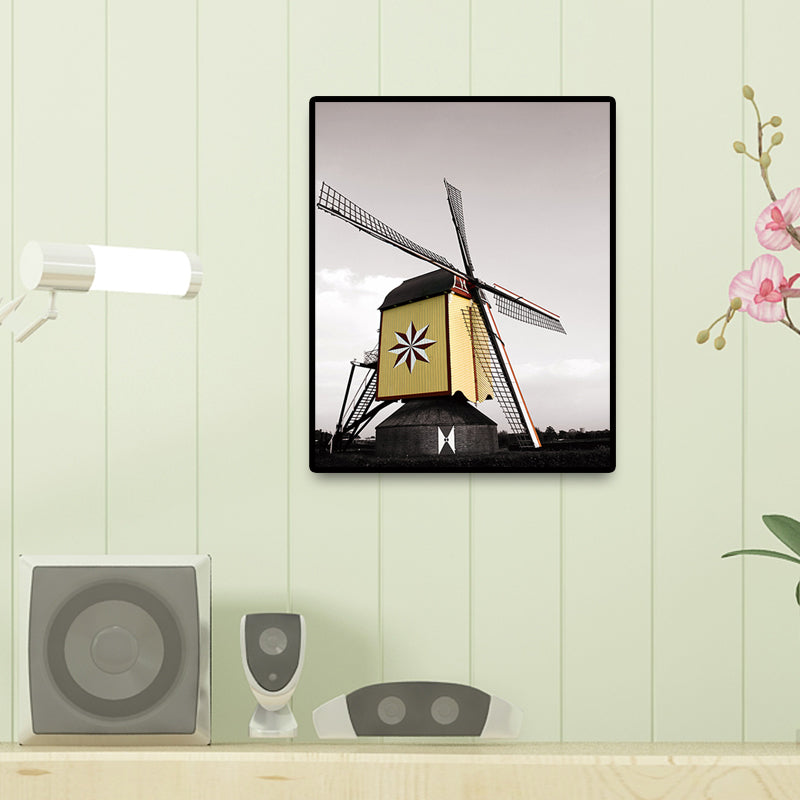 Zeitgenössische Windmühlen-Leinwand-Wandkunst Helle farbige strukturierte Wanddekoration für das Schlafzimmer