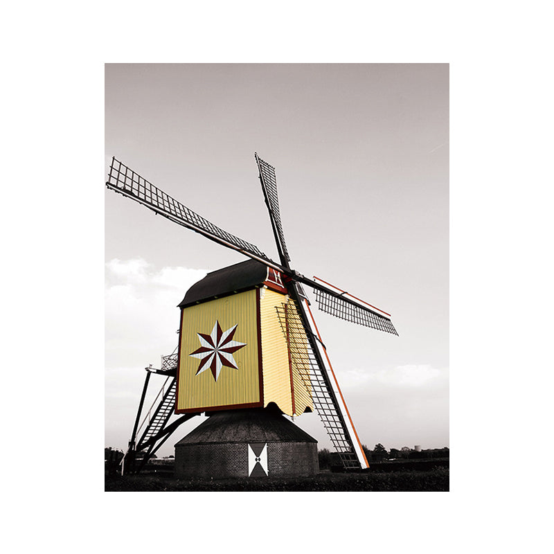 Zeitgenössische Windmühlen-Leinwand-Wandkunst Helle farbige strukturierte Wanddekoration für das Schlafzimmer