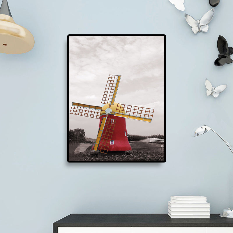 Zeitgenössische Windmühlen-Leinwand-Wandkunst Helle farbige strukturierte Wanddekoration für das Schlafzimmer