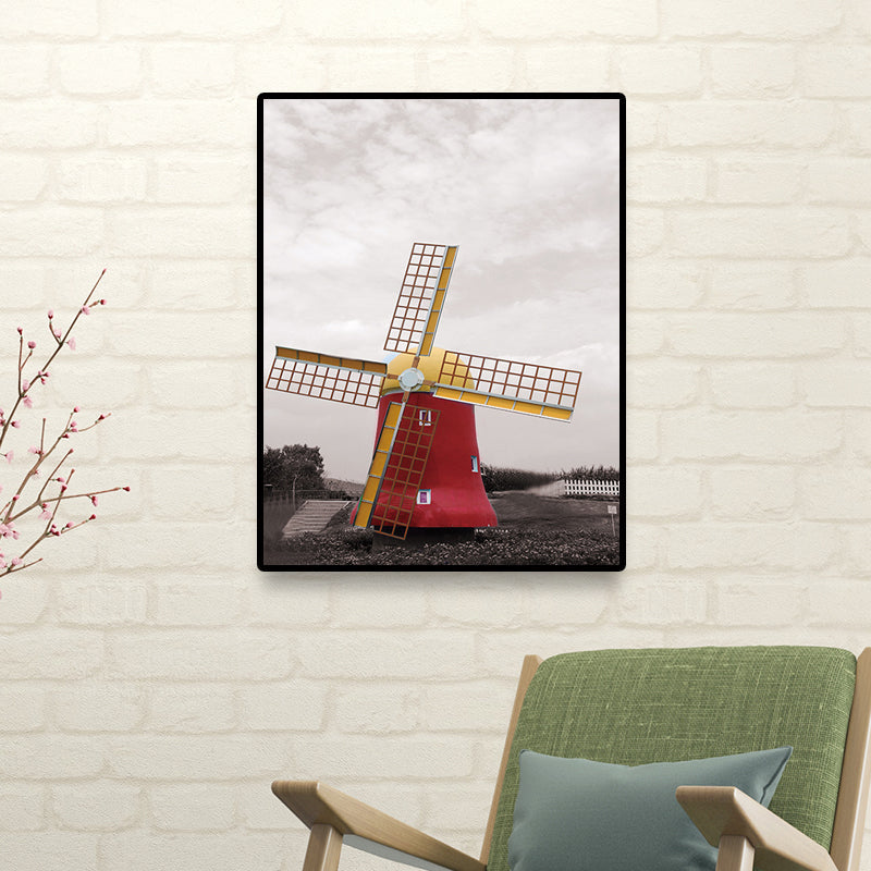 Zeitgenössische Windmühlen-Leinwand-Wandkunst Helle farbige strukturierte Wanddekoration für das Schlafzimmer