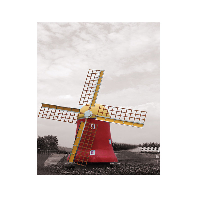 Zeitgenössische Windmühlen-Leinwand-Wandkunst Helle farbige strukturierte Wanddekoration für das Schlafzimmer