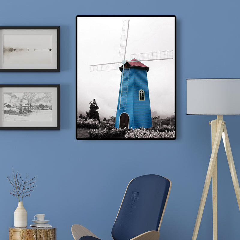 Zeitgenössische Windmühlen-Leinwand-Wandkunst Helle farbige strukturierte Wanddekoration für das Schlafzimmer