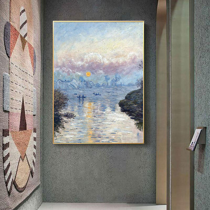 Zeitgenössische Riverside-Landschaft-Leinwand Küche Wandkunst Dekor in Blau, mehrere Größen