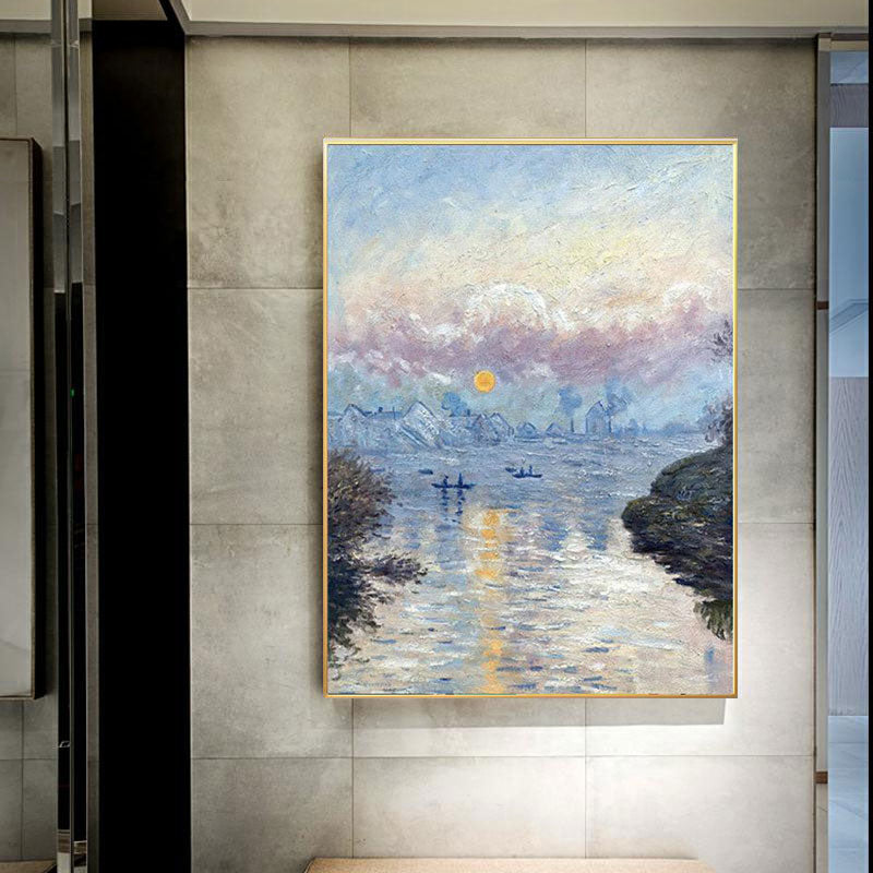 Zeitgenössische Riverside-Landschaft-Leinwand Küche Wandkunst Dekor in Blau, mehrere Größen