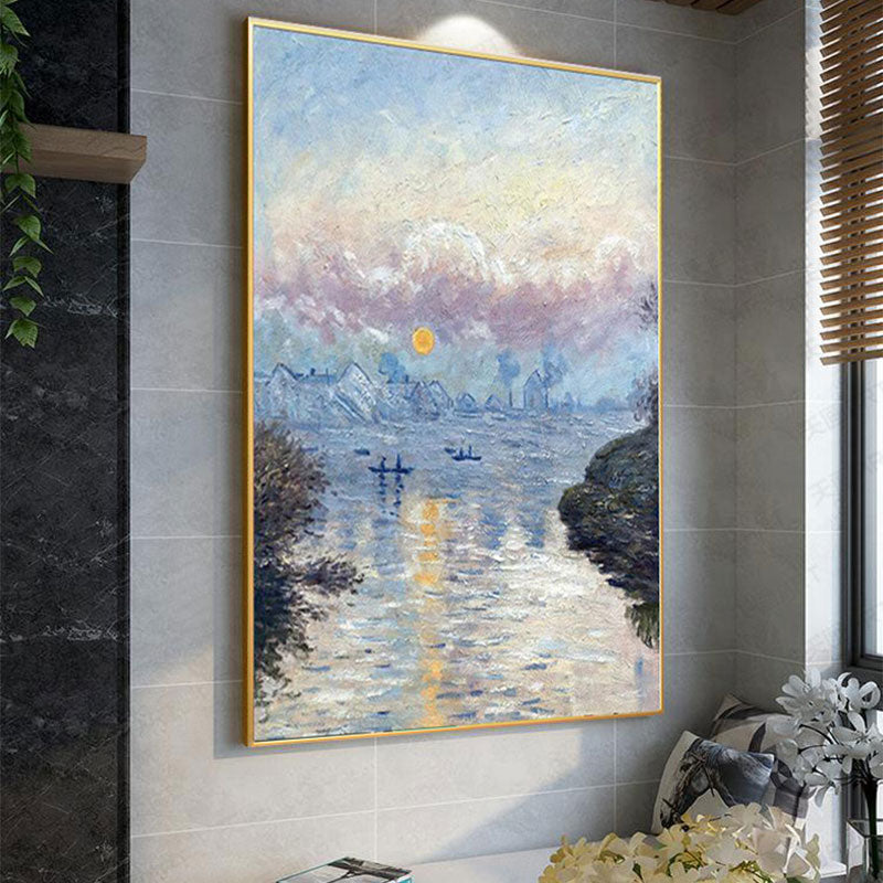 Zeitgenössische Riverside-Landschaft-Leinwand Küche Wandkunst Dekor in Blau, mehrere Größen
