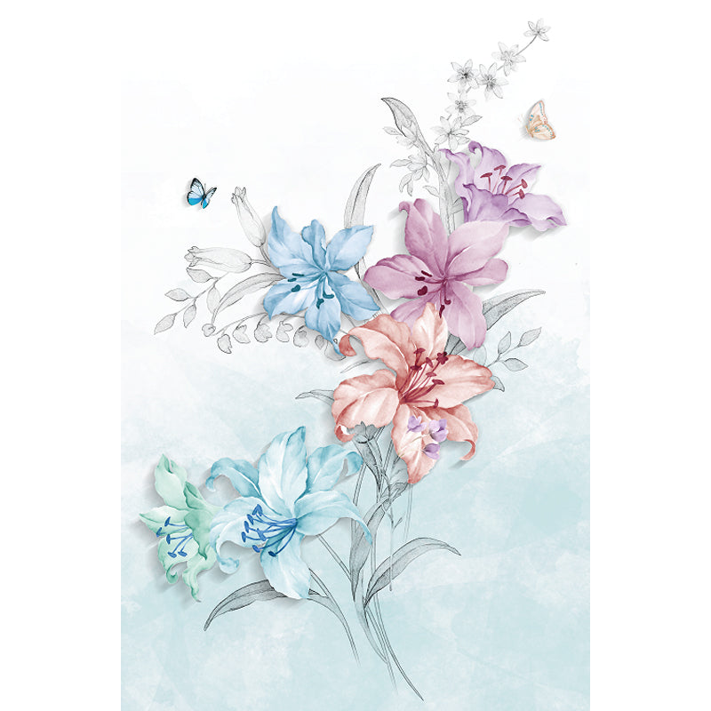 Stylische blühende Lilien Tapete Wandbild Blau und Pink Blumen Wanddekoration für Schlafzimmer