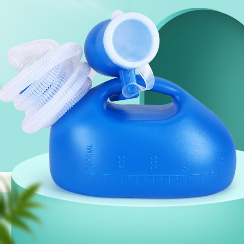 Notfallurinal für Männer – Tragbares Urinal für das Auto mit 2.0l Kapazität, Trichter, Rohr, Abdeckung und Skala, Ideal für ältere Menschen und Patienten