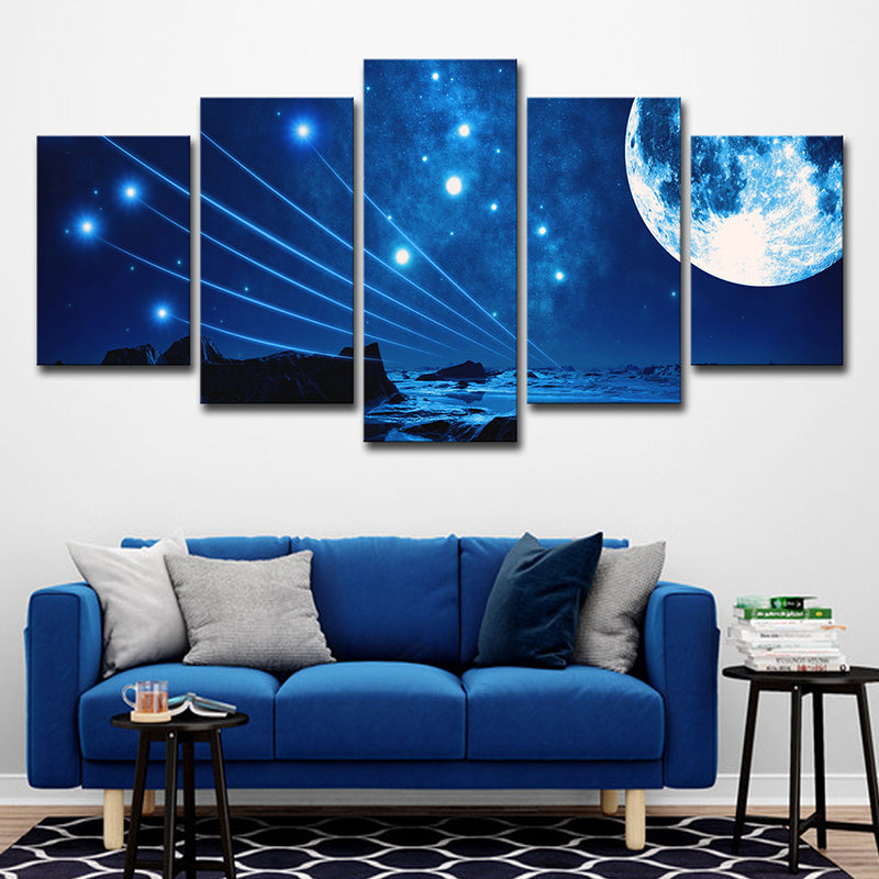Stellar Shooting Stars Wandkunst Dekor Blau Sci-Fi Leinwanddruck für Hausinterieur