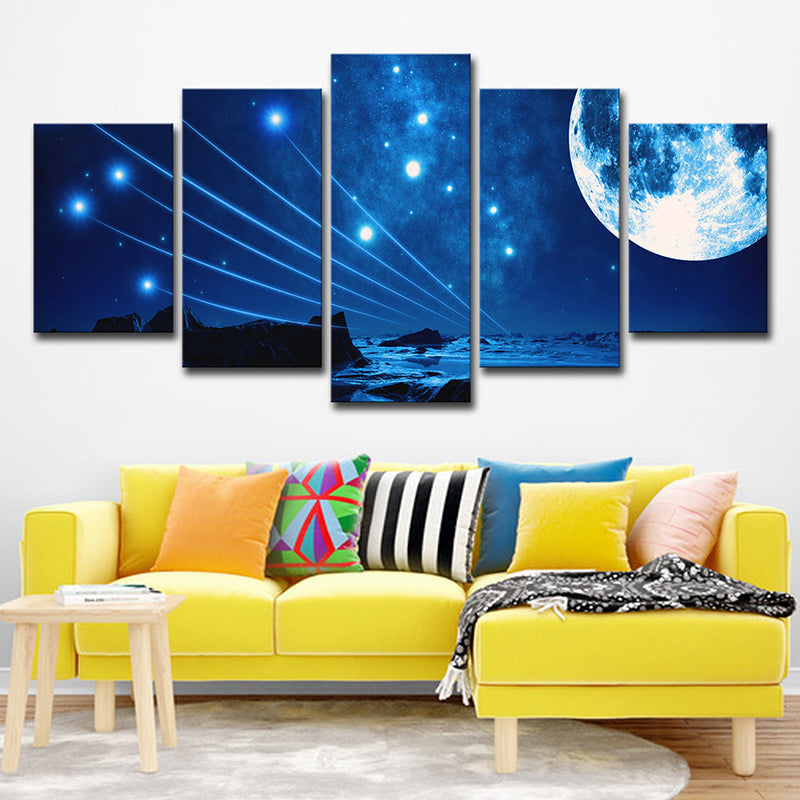 Stellar Shooting Stars Wandkunst Dekor Blau Sci-Fi Leinwanddruck für Hausinterieur