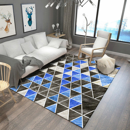 Sandsberg | Moderner Wohnzimmerteppich in Grau und Blau geometrischem Dreieck Hexagon Druck Teppich Polyester rutschfeste Fußbodenmatte