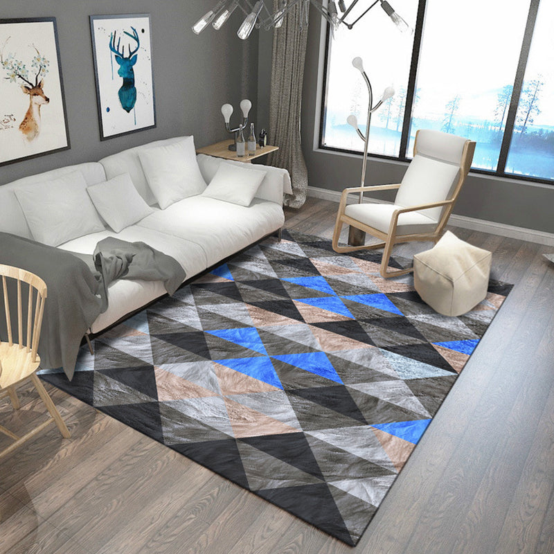 Sandsberg | Moderner Wohnzimmerteppich in Grau und Blau geometrischem Dreieck Hexagon Druck Teppich Polyester rutschfeste Fußbodenmatte