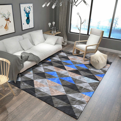 Sandsberg | Moderner Wohnzimmerteppich in Grau und Blau geometrischem Dreieck Hexagon Druck Teppich Polyester rutschfeste Fußbodenmatte