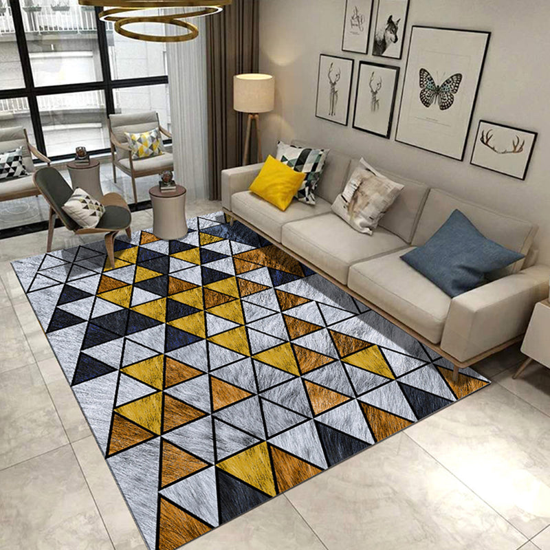 Sandsberg | Moderner Wohnzimmerteppich in Grau und Blau geometrischem Dreieck Hexagon Druck Teppich Polyester rutschfeste Fußbodenmatte