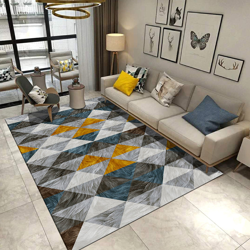 Sandsberg | Moderner Wohnzimmerteppich in Grau und Blau geometrischem Dreieck Hexagon Druck Teppich Polyester rutschfeste Fußbodenmatte