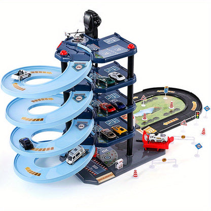 Sandsberg | FirePark Garage Spielset – Mehrstöckige Feuerwehrstation mit Feuerwehrautos und Verkehrsschildern für abenteuerlustige Kinder