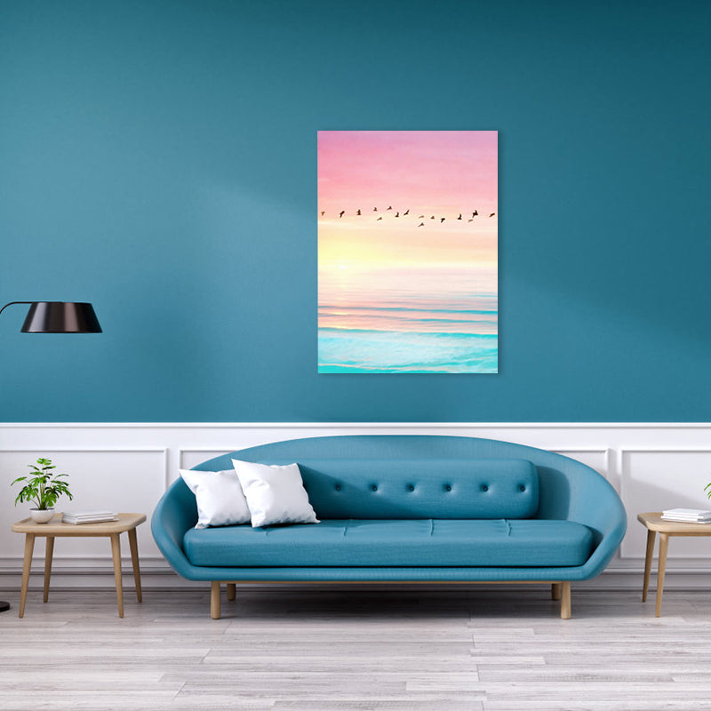 Zeitgenössische Vogel- und Himmelmalerei Leinwand Pink Fotografie Wandkunst Dekor, mehrere Größen