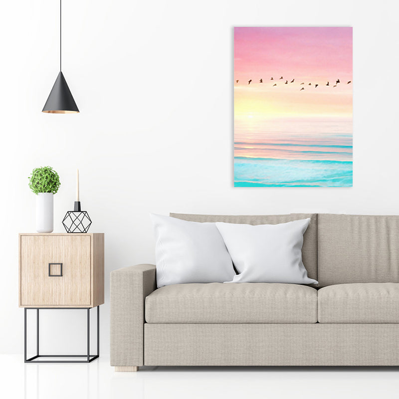 Zeitgenössische Vogel- und Himmelmalerei Leinwand Pink Fotografie Wandkunst Dekor, mehrere Größen