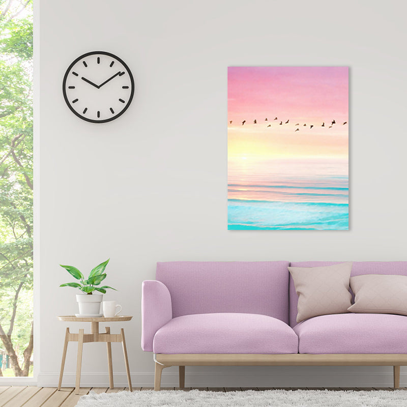 Zeitgenössische Vogel- und Himmelmalerei Leinwand Pink Fotografie Wandkunst Dekor, mehrere Größen