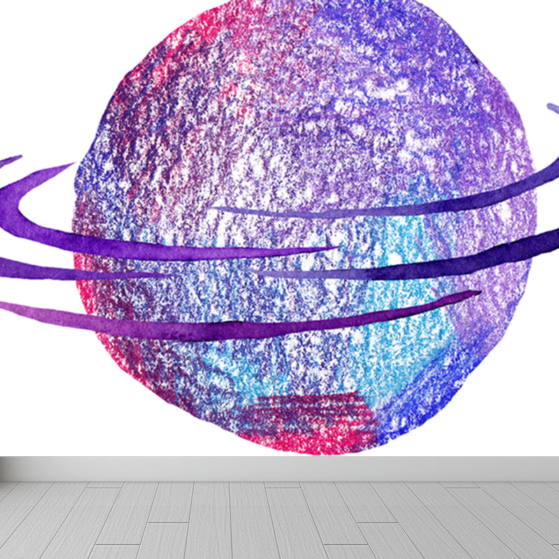 Aquarell Ringe Planet Wandbild Kinderstil Glattes Wandkunst in dunkler Farbe für Schlafzimmer