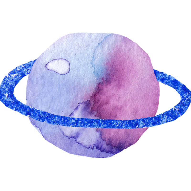 Aquarell Ringe Planet Wandbild Kinderstil Glattes Wandkunst in dunkler Farbe für Schlafzimmer
