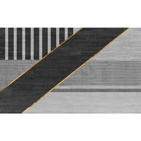 Schwarzer geometrischer Musterteppich mit Streifen, moderner Bereichsteppich aus Polyester, waschbar, rutschfeste Rückseite Teppich für das Studium