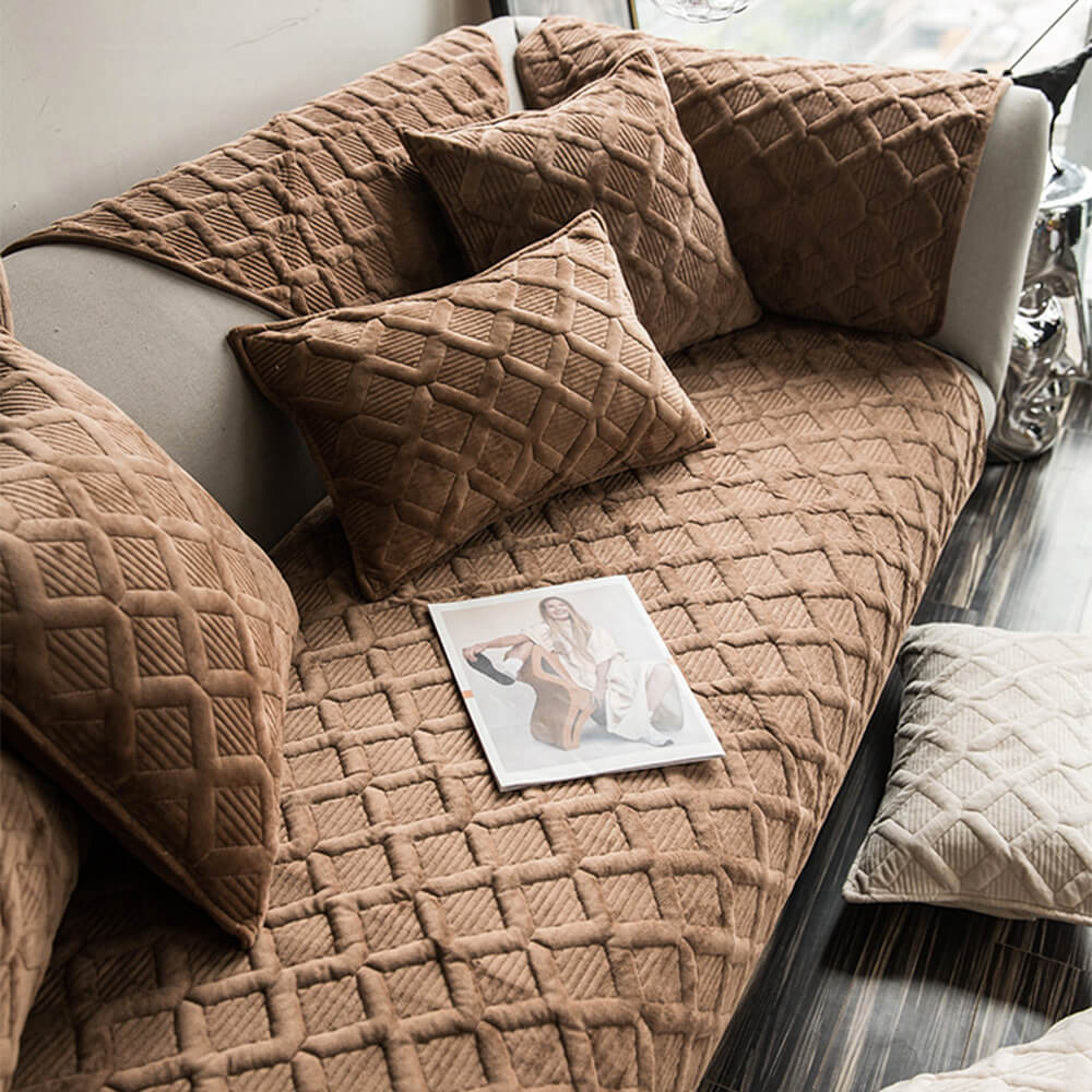 Winter Verdickte Kariert Plüsch Rutschfeste Couchbezug