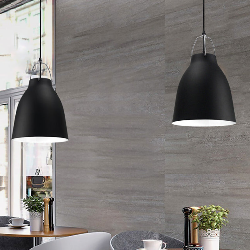 1-Birne Restaurant Deckenhängelampe Macaron Schwarz/Rosa/Blau Pendelleuchte mit Glocke Aluminium-Schirm