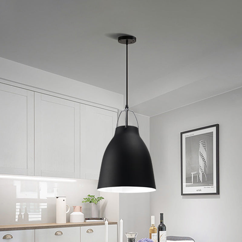 1-Birne Restaurant Deckenhängelampe Macaron Schwarz/Rosa/Blau Pendelleuchte mit Glocke Aluminium-Schirm