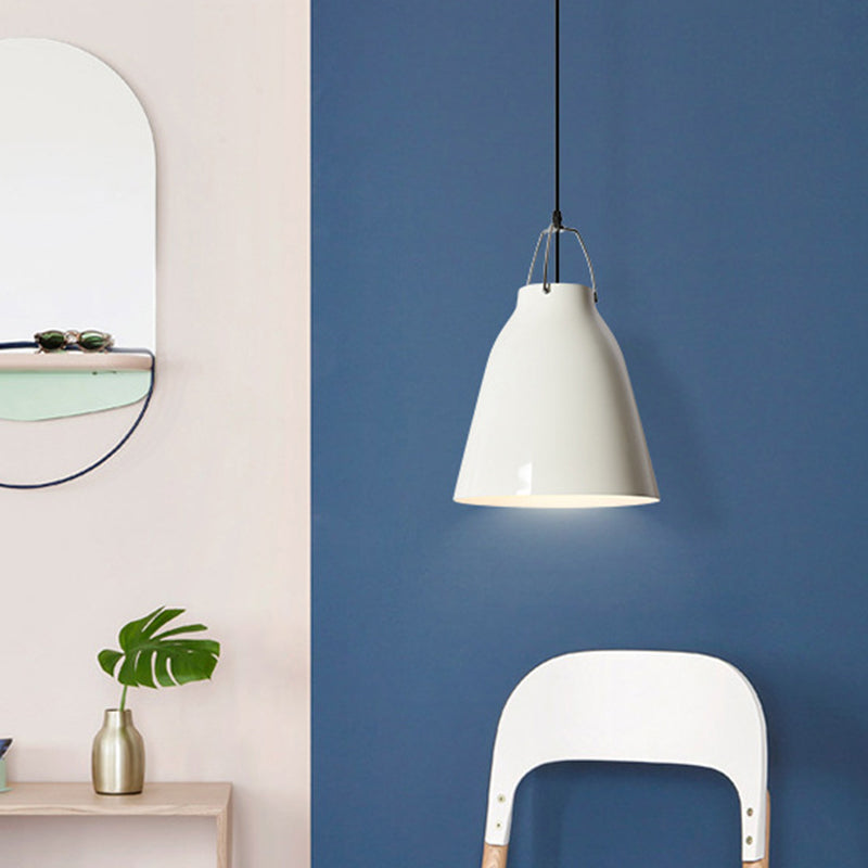 1-Birne Restaurant Deckenhängelampe Macaron Schwarz/Rosa/Blau Pendelleuchte mit Glocke Aluminium-Schirm
