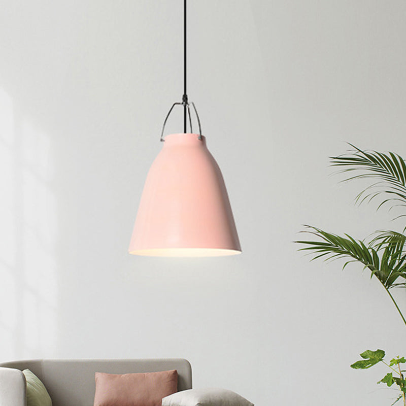 1-Birne Restaurant Deckenhängelampe Macaron Schwarz/Rosa/Blau Pendelleuchte mit Glocke Aluminium-Schirm