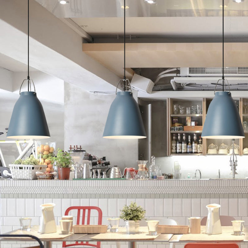 1-Birne Restaurant Deckenhängelampe Macaron Schwarz/Rosa/Blau Pendelleuchte mit Glocke Aluminium-Schirm