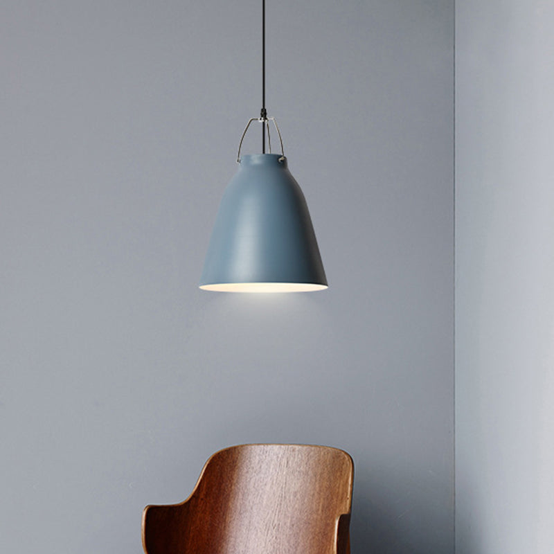 1-Birne Restaurant Deckenhängelampe Macaron Schwarz/Rosa/Blau Pendelleuchte mit Glocke Aluminium-Schirm