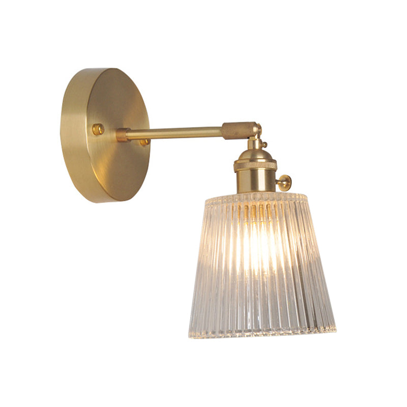 Eisen Messing-Finish Wandleselampe Schwenkarm 1-Licht Industrielle Wandmontierte Lampe mit Blüte/Schale Klarglas-Schirm