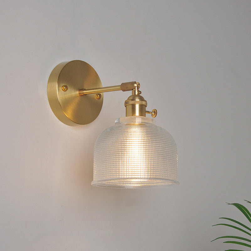 Eisen Messing-Finish Wandleselampe Schwenkarm 1-Licht Industrielle Wandmontierte Lampe mit Blüte/Schale Klarglas-Schirm