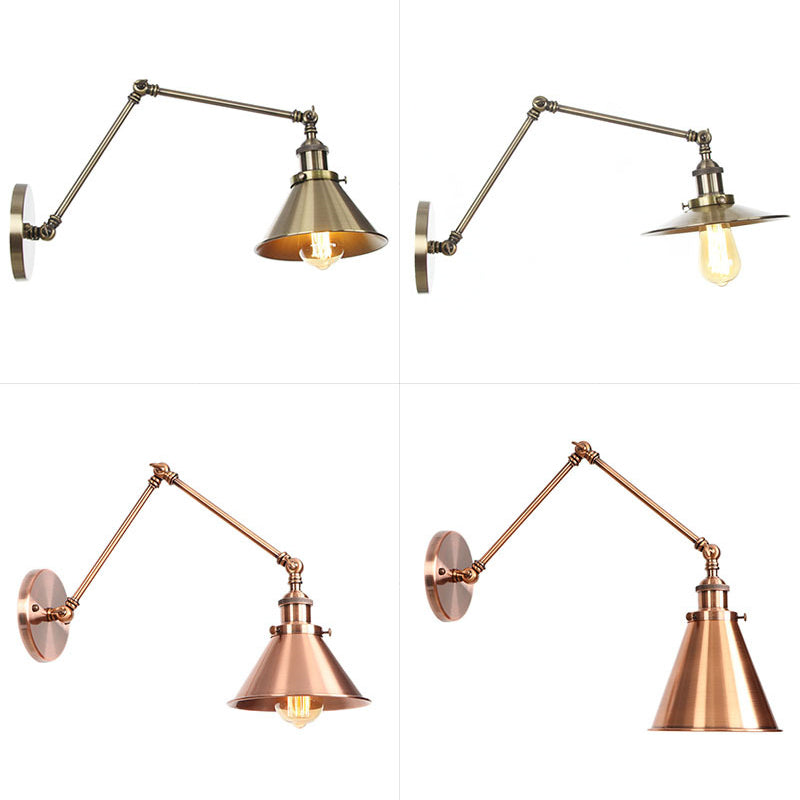 6"/8" L 2-Gelenk Schwenkarm Eisen Wandlampe Industrie 1 Glühbirne Studio Arbeits-Wandleuchte mit Kegel-Schirm in Bronze/Kupfer