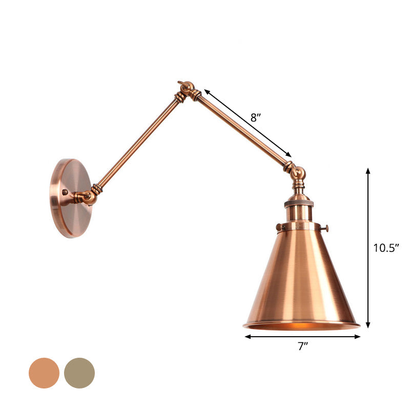 6"/8" L 2-Gelenk Schwenkarm Eisen Wandlampe Industrie 1 Glühbirne Studio Arbeits-Wandleuchte mit Kegel-Schirm in Bronze/Kupfer