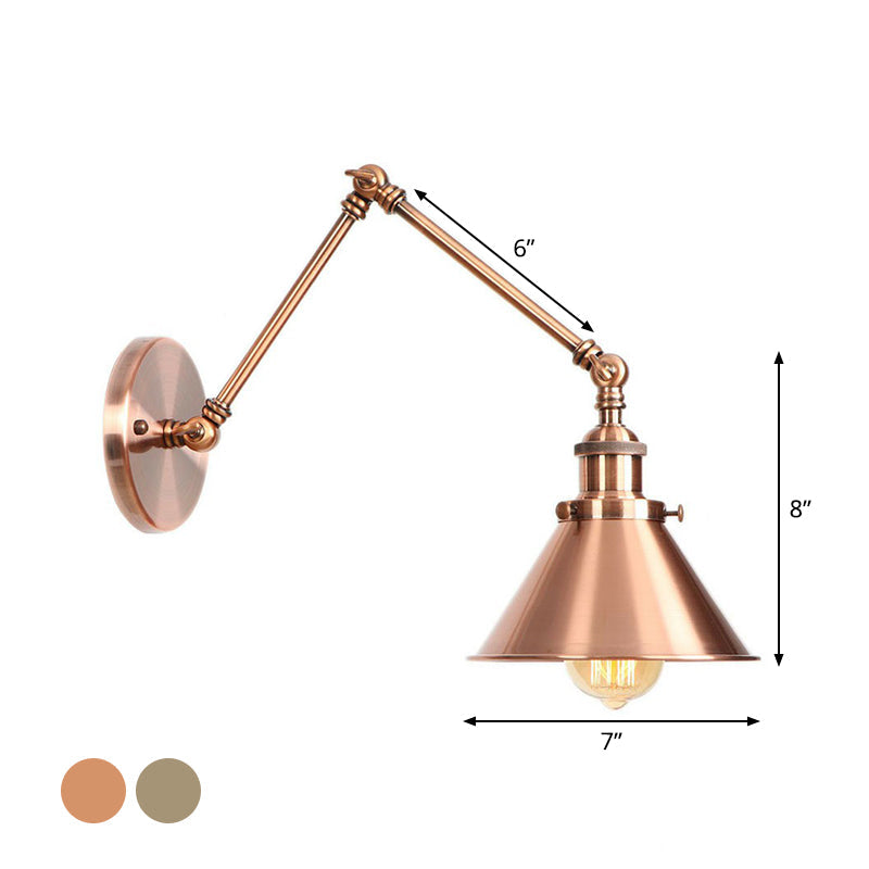 6"/8" L 2-Gelenk Schwenkarm Eisen Wandlampe Industrie 1 Glühbirne Studio Arbeits-Wandleuchte mit Kegel-Schirm in Bronze/Kupfer