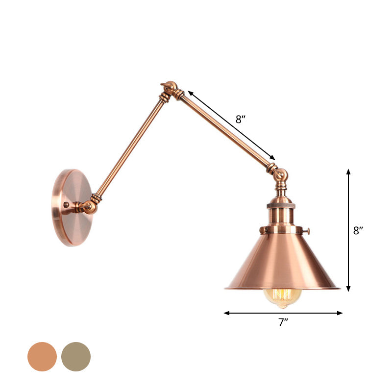 6"/8" L 2-Gelenk Schwenkarm Eisen Wandlampe Industrie 1 Glühbirne Studio Arbeits-Wandleuchte mit Kegel-Schirm in Bronze/Kupfer