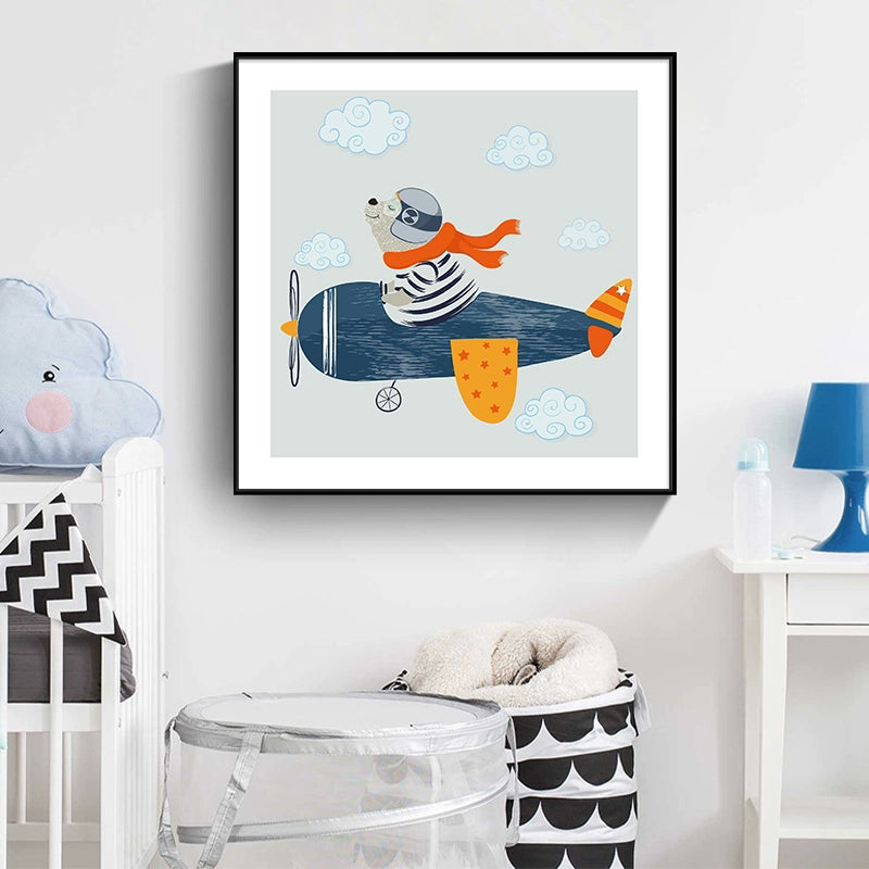 Weiche Cartoon-Leinwand Illustration Tier beim Workout Wandkunst Druck für das Kinderzimmer